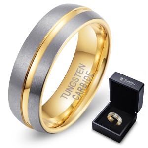 Hot sale Tungsten Rings 7mm Dome Groove Tungsten Ring Wedding Ring 18K Gold Plated
