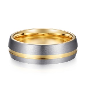 Hot sale Tungsten Rings 7mm Dome Groove Tungsten Ring Wedding Ring 18K Gold Plated