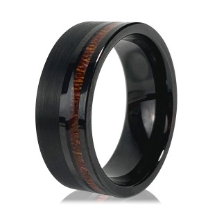 Wholesale Matte finished Tungsten Ring With Wood Inlay