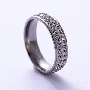 Hot Sell Simple Temperament Double Row Zircon Stainless Steel Rings