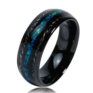 8mm Black Polishing Crushed Meteorite Colorful Galaxy Opal Tungsten Ring