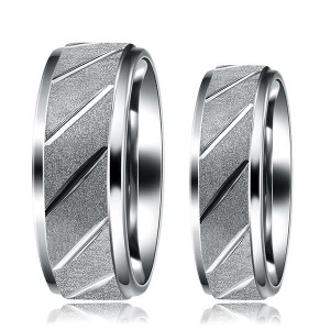 Tungsten Carbide Ring Diagonally Grooved Brushed Finish Silver Wedding Band for Men