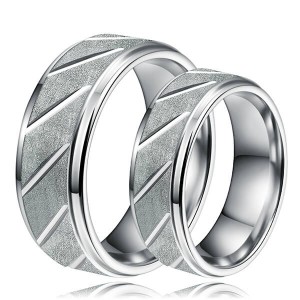 Tungsten Carbide Ring Diagonally Grooved Brushed Finish Silver Wedding Band for Men