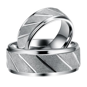 Tungsten Carbide Ring Diagonally Grooved Brushed Finish Silver Wedding Band for Men
