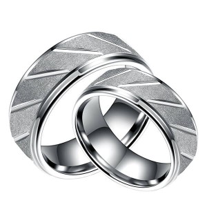 Tungsten Carbide Ring Diagonally Grooved Brushed Finish Silver Wedding Band for Men