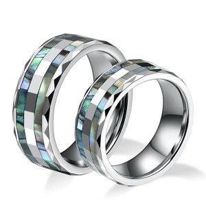 Chinese wholesale Brown Wedding Bands - Tungsten Abalone Shell Inlay Rings for Men Women Couples Opal Wedding Band – Ouyuan