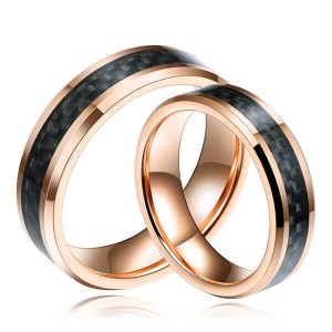 Factory making Tungsten Carbide Black And Gold - Mens Black And Gold Carbon Fiber Tungsten Ring Wedding Band Comfort Fit Beveled Edge – Ouyuan