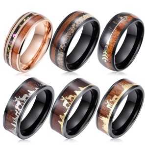 China Supplier Black And Blue Tungsten Ring - 8mm Antlers Turquoise Tungsten Carbide Rings Vintage Men Rings Wood Inlay Real Opal Rings  – Ouyuan