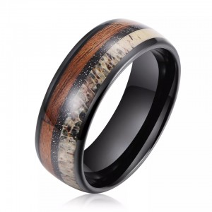 8mm Antlers Turquoise Tungsten Carbide Rings Vintage Men Rings Wood Inlay Real Opal Rings