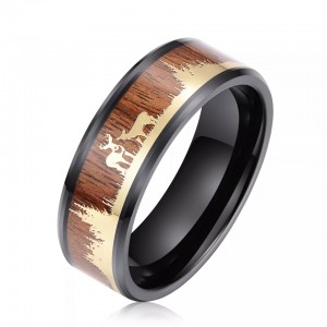 8mm Antlers Turquoise Tungsten Carbide Rings Vintage Men Rings Wood Inlay Real Opal Rings