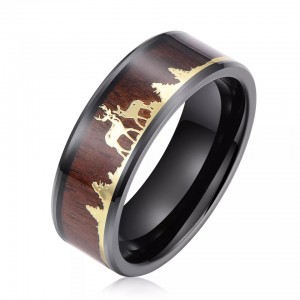 8mm Antlers Turquoise Tungsten Carbide Rings Vintage Men Rings Wood Inlay Real Opal Rings