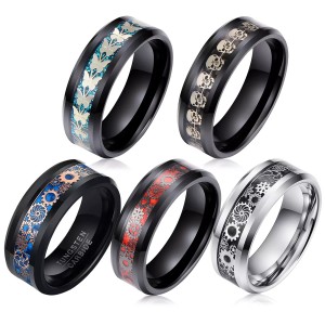 New Delivery for Red Tungsten Rings - Two Tones Black Celtic Dragon 8mm Mens Tungsten Ring With Blue Carbon Fibre Pattern Wedding Band – Ouyuan