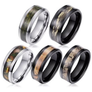 Green Camouflage Fashion Jewelry Party High Quality Tungsten Carbide Steel Ring For Men