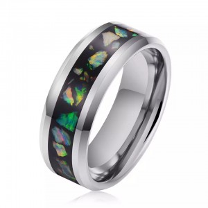 8mm Men Women Fashion Engagement Wedding Band Black Hammered Tungsten Ring Dinosaur Bone Inlay Comfort Fit