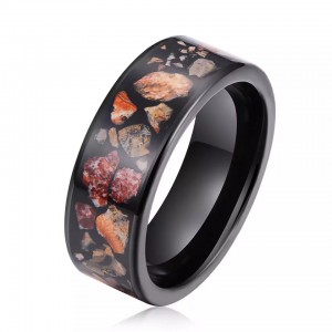 8mm Men Women Fashion Engagement Wedding Band Black Hammered Tungsten Ring Dinosaur Bone Inlay Comfort Fit