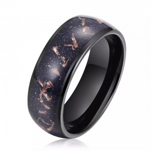 8mm Men Women Fashion Engagement Wedding Band Black Hammered Tungsten Ring Dinosaur Bone Inlay Comfort Fit