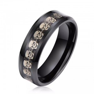 Two Tones Black Celtic Dragon 8mm Mens Tungsten Ring With Blue Carbon Fibre Pattern Wedding Band