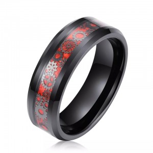 Two Tones Black Celtic Dragon 8mm Mens Tungsten Ring With Blue Carbon Fibre Pattern Wedding Band