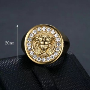 Luxury Brand Punk 18k Gold Plated Titanium Steel Men Medusa Rings For Men Jewelry