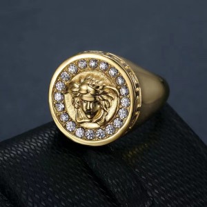 Luxury Brand Punk 18k Gold Plated Titanium Steel Men Medusa Rings For Men Jewelry