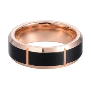 Rose Gold and Black Wedding Band Ring Polish Finished Comfort Fit Titanium Ring