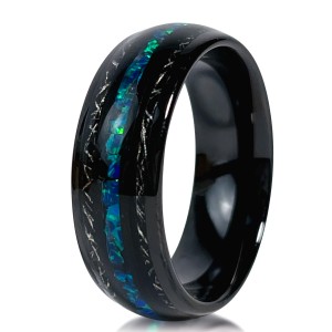 8mm Black Polishing Crushed Meteorite Colorful Galaxy Opal Tungsten Ring