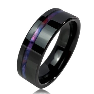 New Design Jewelry Trendy Inlay Pvc Rainbow 8mm Black Tungsten Carbide Ring For Boys Ring