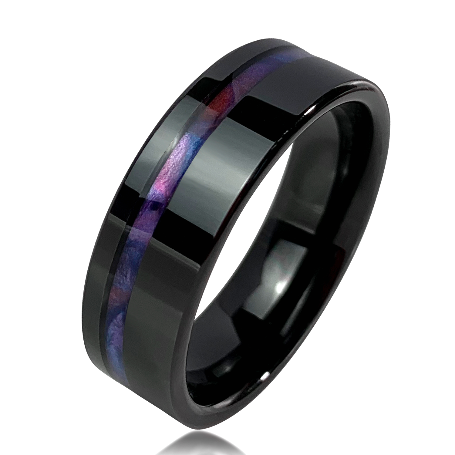 New Design Jewelry Trendy Inlay Pvc Rainbow 8mm Black Tungsten Carbide Ring For Boys Ring Featured Image