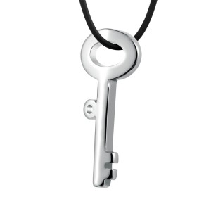 Large Open Key Pendant Necklace For Men or Women Girlfriend Polished Stainless Steel With Chain