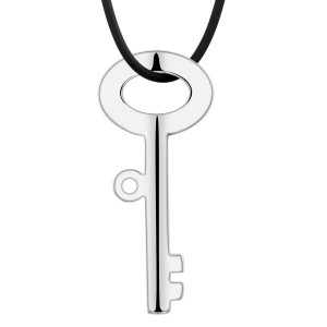 Large Open Key Pendant Necklace For Men or Women Girlfriend Polished Stainless Steel With Chain