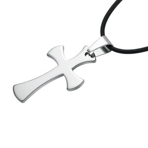 Cross Necklace for Men Silver Stainless Steel Plain Cross Pendant Necklace for Men