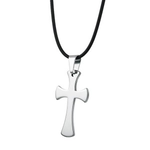 Cross Necklace for Men Silver Stainless Steel Plain Cross Pendant Necklace for Men